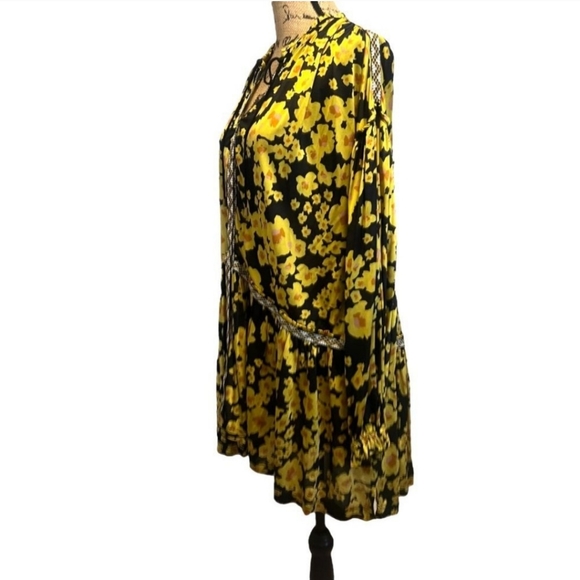 NWT Free People yellow black balloon sleeve love letter hi/low tunic dress - Picture 4 of 13